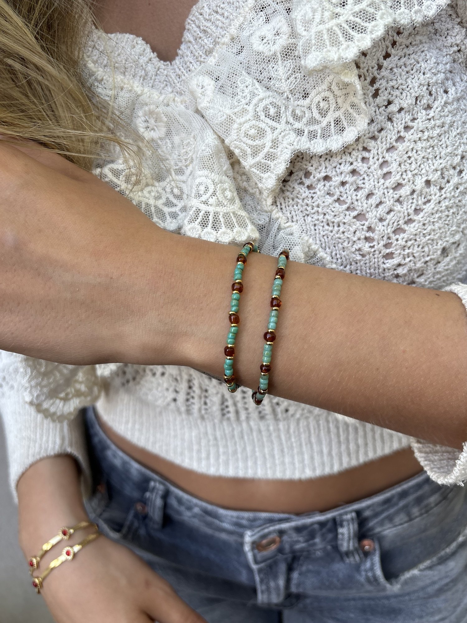 Pulsera Elástica Verde con Rojo