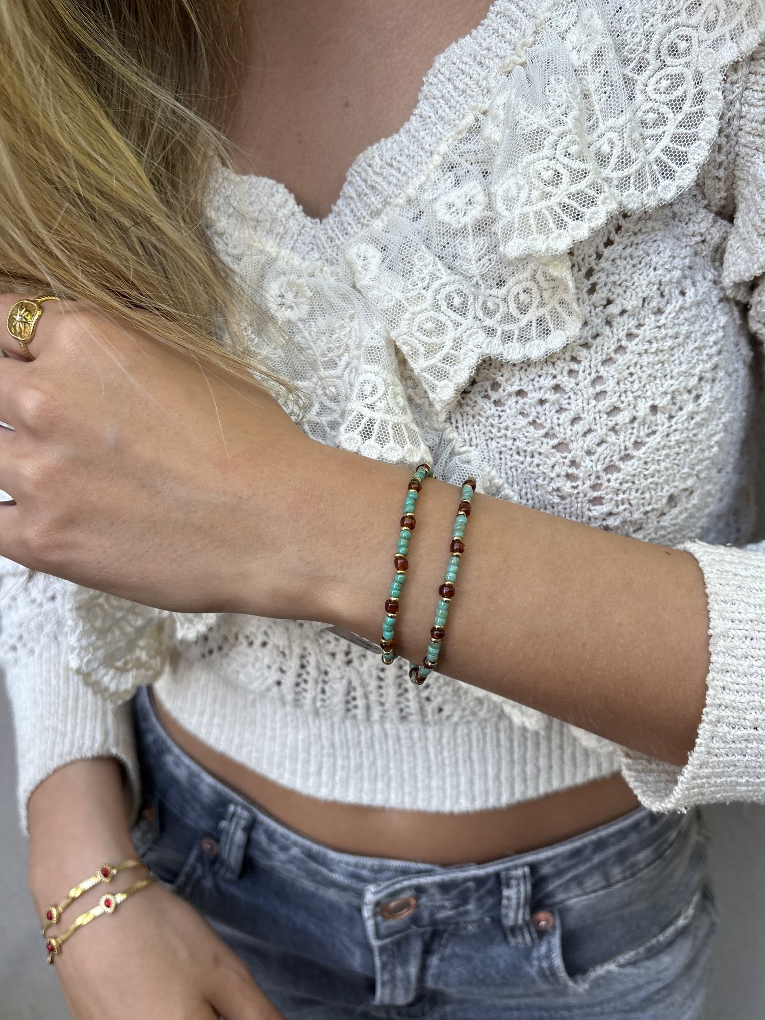 Pulsera Elástica Verde con Rojo